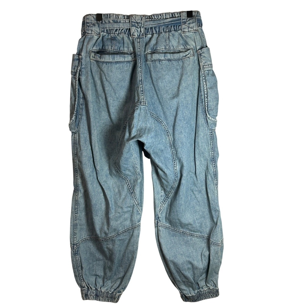 We the Free Utility Cargo JoggerJeans Blue Button Fly Tie Waist Size 26 - Picture 5 of 6